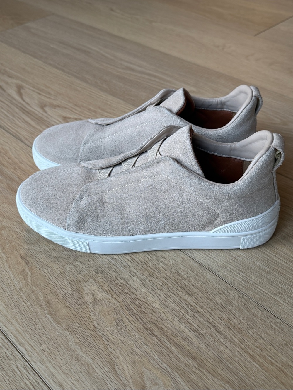 Zegna Triple Stitch XXX Beige Suede Low-Top Slip-On Sneakers